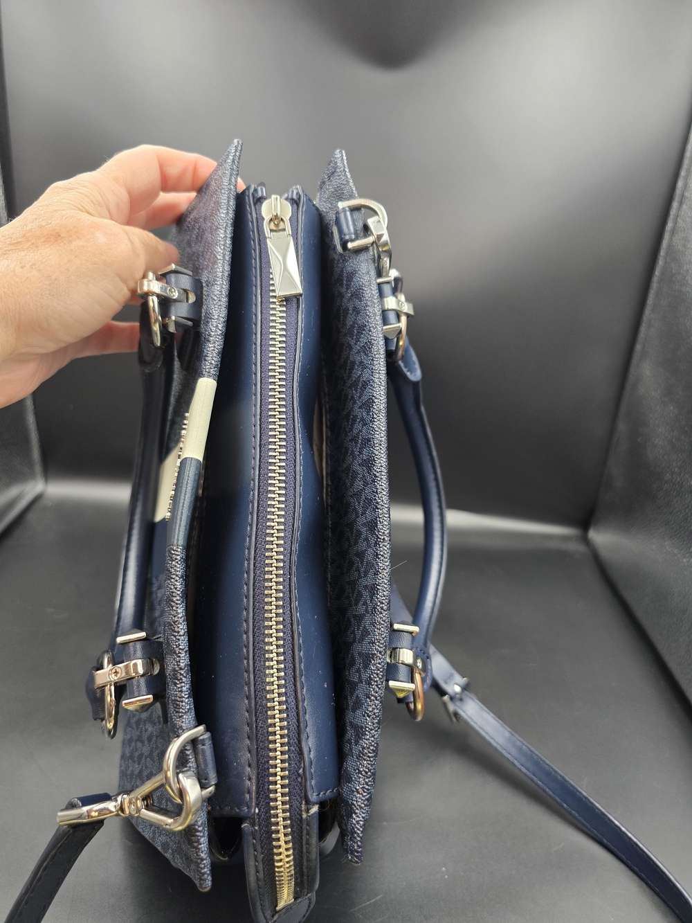 Michael Kors Navy Stripe Signature Satchel - Picture 6 of 13